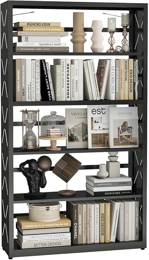METALOONG 5-Cube Tall Bookshelf, Adjustable Metal Bookcase with Anti-Tip Kit & Leveling Feet, Heavy-Duty Home Storage Organizer, Modern Display Shelves for Books, Toys, CD