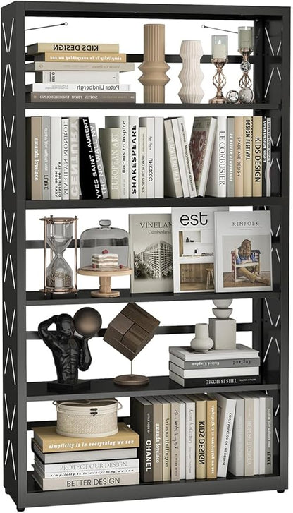 METALOONG 5-Cube Tall Bookshelf, Adjustable Metal Bookcase with Anti-Tip Kit & Leveling Feet, Heavy-Duty Home Storage Organizer, Modern Display Shelves for Books, Toys, CD