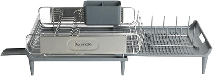Kenmore Loxdell Expandable Full Size Rust Resistant Dish Rack with Drain Board and Flatware Caddy