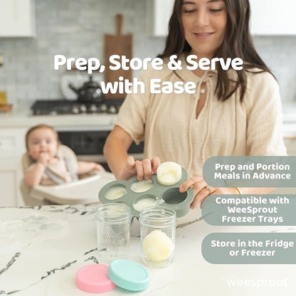 WeeSprout Baby Food Storage Glass Jars w/Lids (8 oz, 8 Pack) Pastel Variety, Snack, Reusable Small Containers, Fridge or Freezer, Microwave & Dishwasher Safe, Essentials for Infants