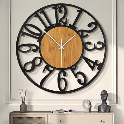 LEIKE Large Wall Clocks,Silent,Non Ticking,Battery Operated Rustic Round Modern Big Wood Wall Clock for Living Room, Bedroom,Kitchen,Farmhouse,Office,Home Decor
