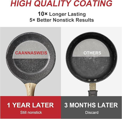 Caannasweis Nonstick Granite Frying Pan Skillet, Non Stick Omelette Frying Pans, Omelet Egg Pan, Stone Cookware Chef's Pan, Induction Compatible, PFOA Free (Gray, 8 Inch)