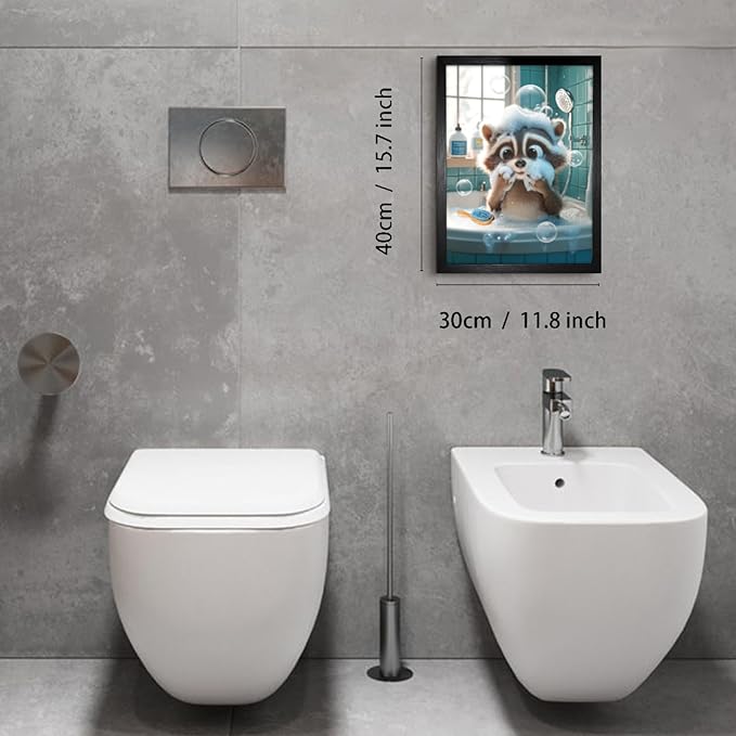 A Raccoon Covered In Foam In The Bathtub For Bathroom Wall Decor Framed Cute Animal Wall Decor For Bathroom Washroom Restroom Decor Rustic Humor Wall Poster (Black Framed) 12x16 Inch