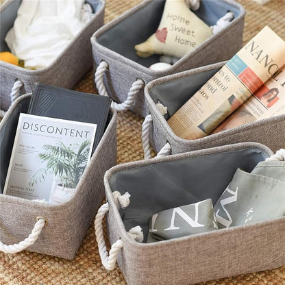 TcaFmac Basket for Organizing Cube Stgorage Bin - Small 6 Pack Fabric Storage Cubes Collapsible Baskets for Shelves with Rope, Bins for Organization Toy(Grey 12x8x5.2 inch)