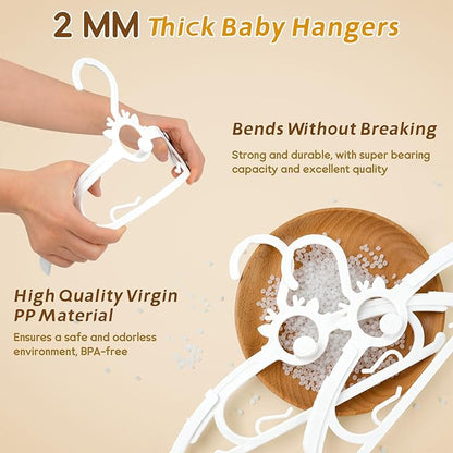 Kids Hangers 30PCS, 11"-14" Extendable and Stackable Baby Hangers, 45g Ultra-Thick Space Saving Non-Slip Plastic Hanger for Infant, Toddler and Nursery Closet (White-White-30)