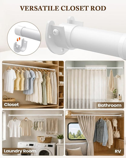 Heavy Duty Closet Rod, 17-84 IN Closet Rods for Hanging Clothes, White