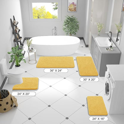 OLANLY Bathroom Runner Rugs 47x24, Extra Soft Absorbent Chenille Bath Rugs, Rubber Backing Quick Dry, Machine Washable Long Bath Mats for Bathroom Floor, Tub and Shower, Home Decor Accessories, Yellow