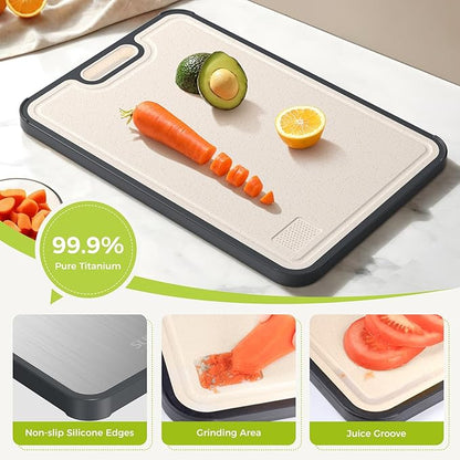 Titanium Cutting Board for Kitchen, Cutting Board Double Sided Food Grade, Pure Titanium/PP, Easy to Clean Large Size 15”×10.3”