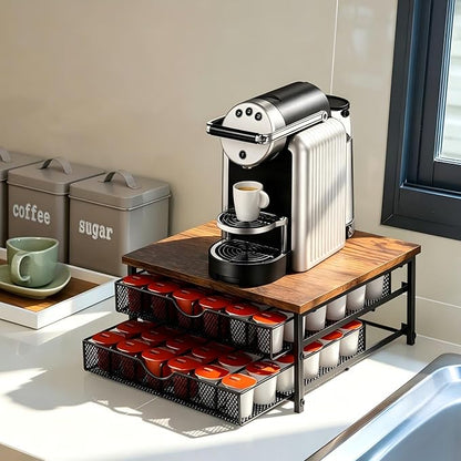 Coffee Pod Organizer 2 Tier Coffee Pod Drawer Holder 72 Capacity K Cup Coffee Capsule Storage Rack for Countertop Metal Coffee Pod Storage with Sliding Baskets for Home Office Coffee Station