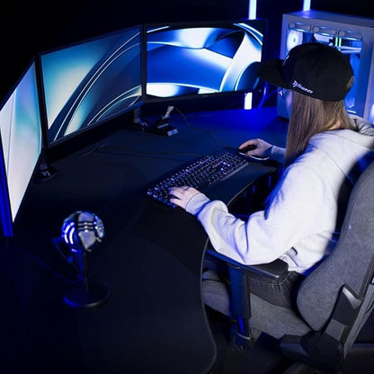 Arozzi Arena Angelo L Shaped GamingDesk, PC Gaming Desk L Shape, Height Adjustable L Shaped Standing Desk for Home Office, Computer Desk with Full Coverage Mouse Pad (Gun Metal)