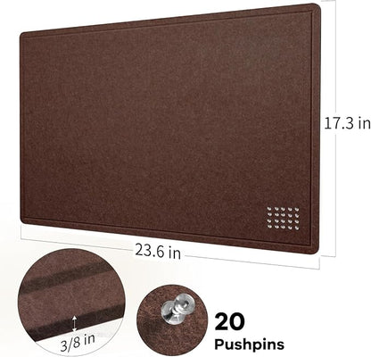 Bulletin Board, 24 x 18 inches Felt Board Decorative Pin Board, Cork Board Alternative for Wall, Foldable Photo Board Self-Adhesive Vision Board Mood Board with 20 Pushpins - Saddle Brown