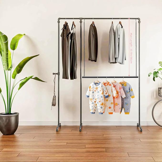 Closet Extender Hanging Rod 46.9in Closet Hanging Rod Heavy Duty Closet Organizer 6 Height Adjustble Closet Rod Extender, Closet Rods for Hanging Clothes, Black