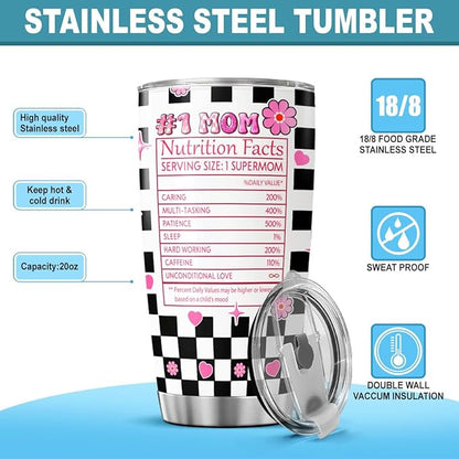 Tumblers Women Cups Checkered Coffee Mama Funny Day For Mothers Modern Simple Simply Handle, Mom Nutrition Facts, Tumbler 20 Oz With Lid And Straw, Best Mom Ever Gifts