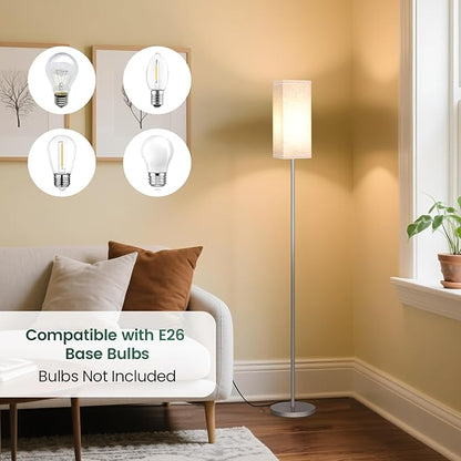 2Pack Floor Lamp, Pole with Foot Switch, Modern Standing Lamp Lamp, Minimalist Freestanding Lamp (Bulb Not Included), for Living Room, Bedroom Office ETL Listed, Silver and Beige SE07LDP205
