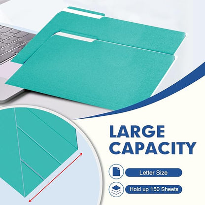 File Folder, PANDRI 120 Pack File Folder, 1/3 Cut Tab, Letter Size, Filing Folder for Office School Business, Aqua