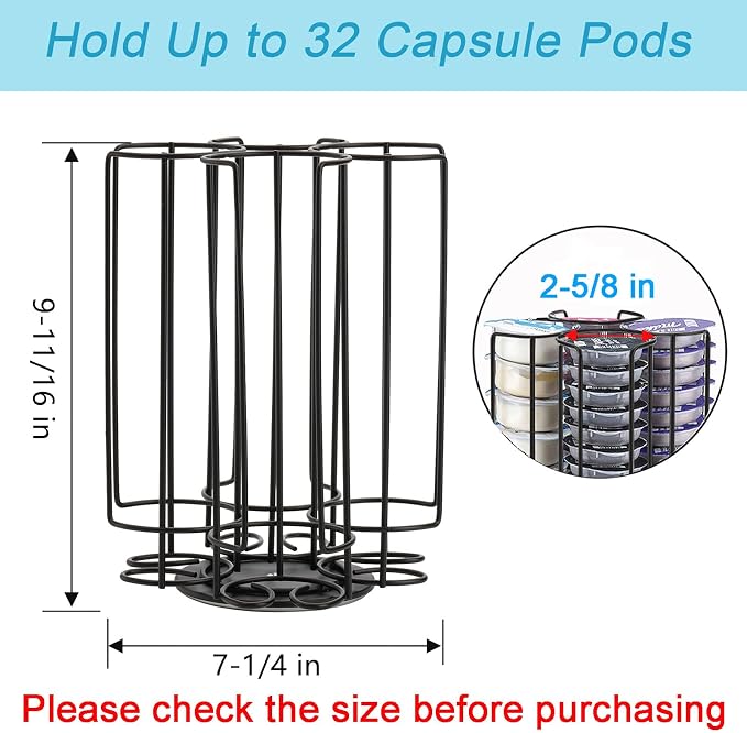 Frcctre Metal Cocktail Capsule Holder Capsules Storage Carousel Organizer, Compatible with Bartesian Cocktail Capsules, Hold Up to 32 Capsule Pods