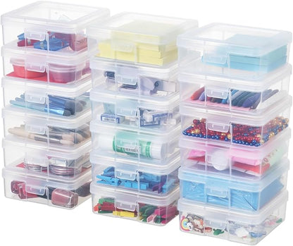 OMNISAFE 18 Pack Small Plastic Hobby Art Craft Organizer, Clear Plastic Storage Containers with Latching Lid, for Pencil Box, Lego, Crayon