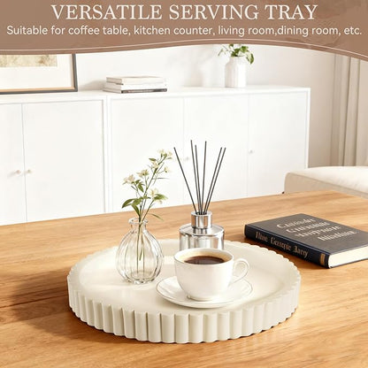 Decorative Tray for Coffee Table Decor - Resin Round Tray Stylish Coffee Table Centerpiece for Living Room Decor, Minimalist Vanity Organizer for Candles, Perfume, Bathroom & Home Styling