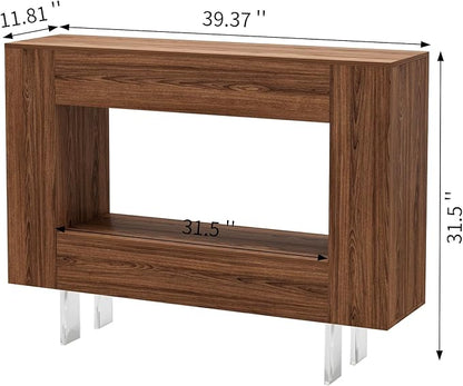 Narrow Console Table with Hidden Side Storage Cabinets, Adjustable Shelves, Farmhouse Entryway Sofa Table for Behind The Couch, Living Room, Hallway, Walnut