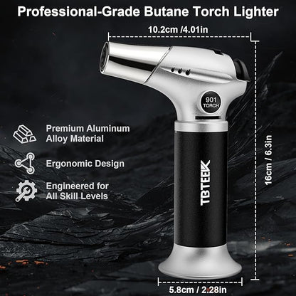 TBTEEK Butane Torch, Kitchen Torch Cooking Torch with Safety Lock & Adjustable Flame for Cooking, BBQ, Baking, Brulee, Creme, DIY Soldering(Butane Not Included)