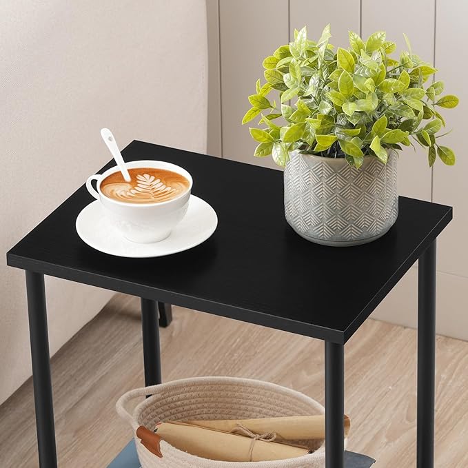 HOOBRO End Table Set of 2, Small Side Table, Nightstand with 2-Layer Storage Shelves, Sofa Table for Small Spaces, Living Room, Bedroom, Stable Frame, Easy Assembly, Black BB09BZP201