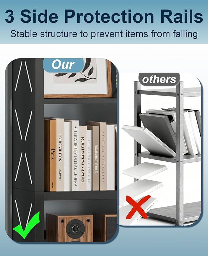 METALOONG 5-Cube Bookshelf, All Steel Bookcase with Adjustable Shelves & Anti-Tip Kit for Home Office, Hallway, and Garage, Modern Tall Display Shelves, Heavy-Duty Storage Organizer (Black)