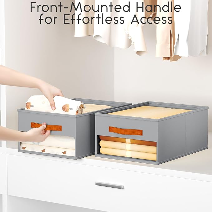 Homsorout Drawer Organizers and Storage - 8 Pack Foldable Pants Organizer with Clear Window & Handles, Fabric Closet Organizer for Clothes, Jeans, Sweaters, Towels, T-shirt, Scarf (Grey)