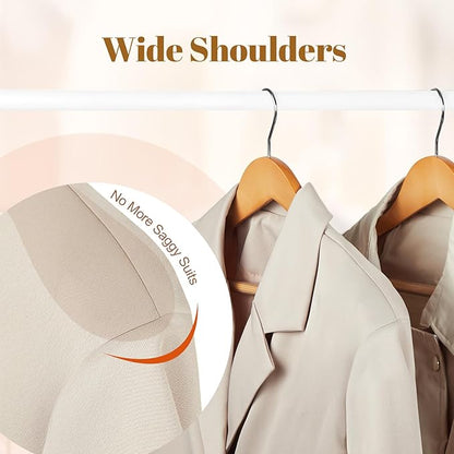 HOUSE DAY Wooden Suit Hangers 6 Pack，Heavy Duty Wide Shoulder Wooden Hangers, Solid Wood Coat Hanger with Non-Slip Pant Bar for Petite Adults, Teens and Small Suits, Coats, Jackets (Natural，16.5'')