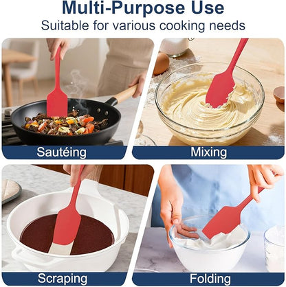 4 Pcs Silicone Spatula Set, 11.4 In, 600°F Heat Resistant Rubber Spatulas for Baking, Cooking & Mixing, Flexible and Non-Stick Kitchen Utensils, Seamless & Dishwasher Safe (Red)