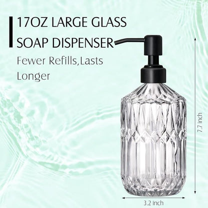 COHOSEGE 17 Oz Clear Glass Kitchen Soap Dispenser for Dish Soap, 2 Pack Bathroom Soap Dispenser Set with Black Rust Proof Pump for Lotion, Hand soap or Body Wash