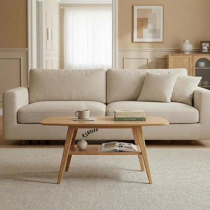 Solid Wood Coffee Table - Modern Wooden Center Coffee Table with Storage Shelf for Living Room,Apartment and Office