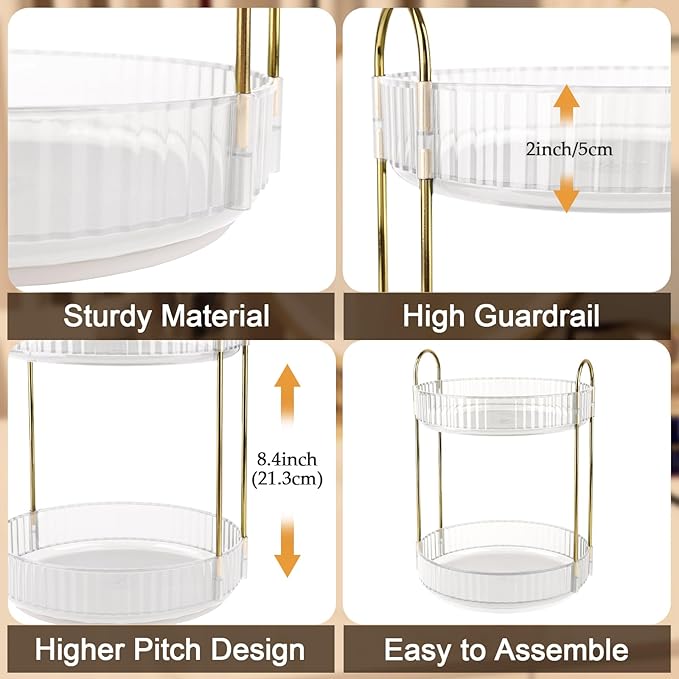 Clear 2-Tier Perfume Stand, 360° Rotating Plastic Vanity Organizer for Perfumes, Cosmetics & Skincare, Large Capacity Bathroom/Bedside Counter Storage Holder (Transparent)