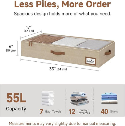 StorageWorks Large Under Bed Storage Containers with Handles and Label Holder, 2 Pack Ultra-thick Fabric Underbed Bins, Closet Organizer for Clothes, Blankets, Sweater