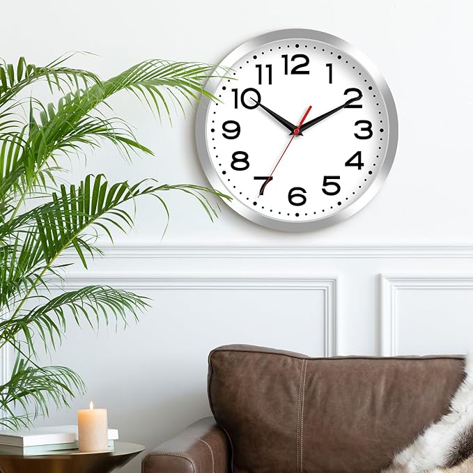 Roymnie Wall Clock Silent Non-Ticking Modern Clock Battery Operated 8 Inch Small Classic Analog Decorative for Kitchen, Bathroom, Office, Bedroom, Home(Silver)