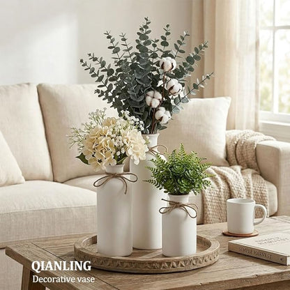 White Ceramic Vase Set - 3 Small Vases, Minimalist Decor Boho Vases, Modern Farmhouse Home Décor Accents, Living Room Centerpieces for Home Décor Room,Entryway, Bookshelf, Mantel, Shelf Décor