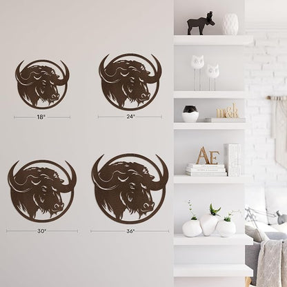 SIGNLEADER Metal Wall Art Decor Majestic Buffalo Circular Frame Minimalist Modern Abstract Wall Sculpture Hangings Home Decoration for Living Room, Bedroom, Bathroom, Kitchen, Outdoor - 24" Bronze