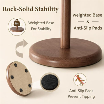 Solid Wood Freestanding Coat Rack with 6 Gold Metal Hooks, Heavy-Duty Freestanding Coat Stand for Coats, Hats, and Bags, Coat Racks for Bedroom, Entryway, and Living Room (Walnut)