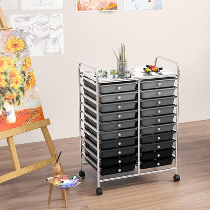 GOFLAME 20-Drawer Rolling Storage Cart, Multifunctional Art Craft Organizer Cart, Mobile Utility Storage Cart with Removable Drawers & Lockable Wheels, Craft Cart for Home Office School, Grey Gradient