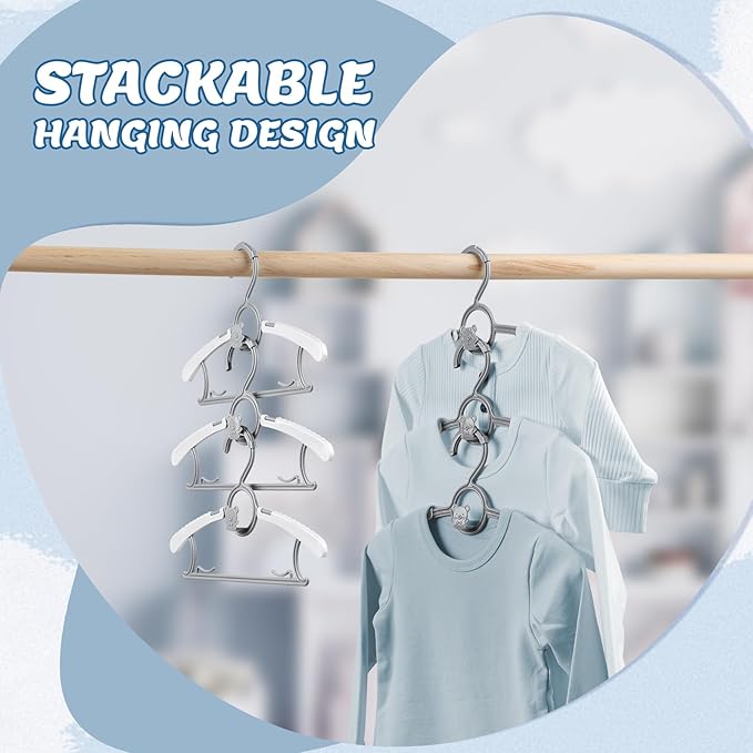 60PCS Baby Hangers for Closet, Extendable Adjustable Non-Slip Plastic Kids Hanger for Toddler Kid Children Infant Teen, Grey Stackable Toddler Hangeres