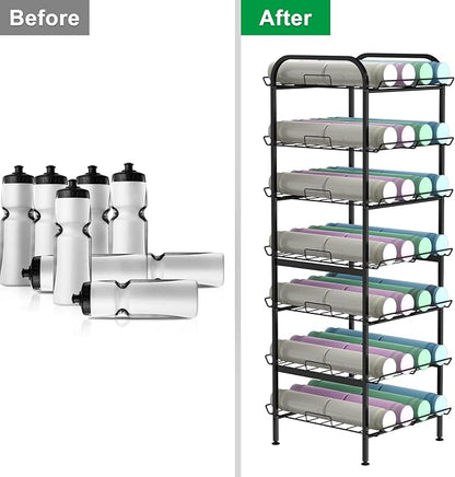 BTY Water Bottle Organizer 7 Tier Freestanding Water Bottle Storage Organizer Metal Bottle Rack Holder Stand Shelf for Kitchen Pantry Food Storage (Black)