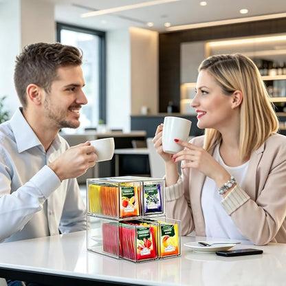 4 Pack Tea Bag Drawers Organizer, Clear Plastic Stackable Tea Organizers and Storage, Portable Tea Bag Holder 6.5" x 4" x 3" for Kitchen Pantry Organizer