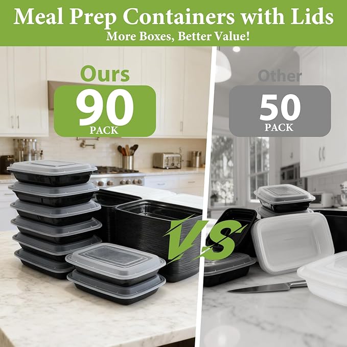 90 Pack 28 oz Disposable Containers with Lids, Meal Prep Containers，Sturdy Leakproof & Food Safe, Microwave, Freezer, Dishwasher Safe Food Storage Containers with Lids Easy Open
