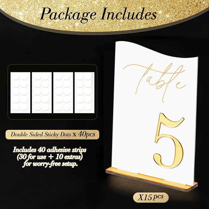Gold Mirrored Acrylic Wedding Table Numbers 1-10 Set, Self-Standing Modern Arched Signs for Reception Seating, Anniversary & Bridal Shower, Elegant Wedding Decor (5x7 Inches)