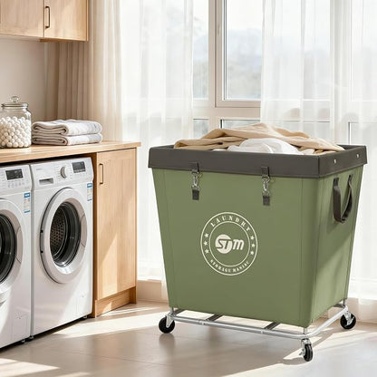 STORAGE MANIAC Commercial Laundry Hamper with Heavy Duty Steel Frame, 320 L Industrial Laundry Basket Cart with Wheels for Hotel, Home, Laundry Room, 31.7''L x 19.3''W x 30.91''H, Large Green