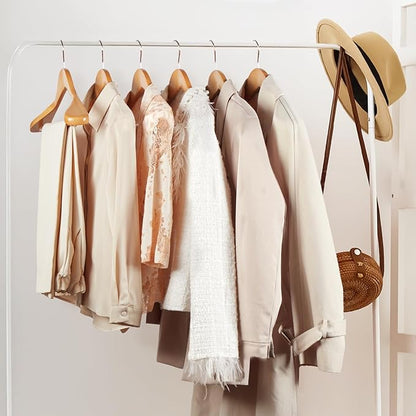 HOUSE DAY Wooden Suit Hangers 6 Pack，Heavy Duty Wide Shoulder Wooden Hangers, Solid Wood Coat Hanger with Non-Slip Pant Bar for Petite Adults, Teens and Small Suits, Coats, Jackets (Natural，16.5'')