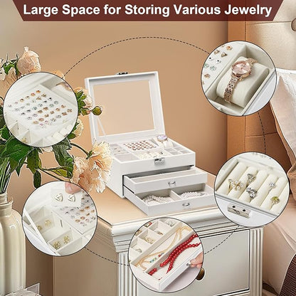 Yoobao Jewelry Boxes for Women with Transparent Lid, 3 Layers Jewelry Organizers and Storage for Necklaces Earrings Bracelets Rings, Ideal Present for Christmas Thanksgiving Birthday Mother's Day