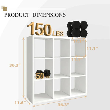 WannabeMyself【2026 Wooden Thick Frame】 9 Cube Storage Organizer with Anti-Tipping Kits, Reversible Open Back Book Shelf,Bookcase for Living Room,Bedroom,Entrance Hall,Office,11.6×36.3×36.3,White