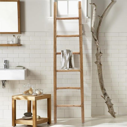 LuxenHome Rustic Blanket Ladder, 6ft Fir Wood Blanket Ladders, Farmhouse Towel Holder Decorative Blankets Ladder for Living Room, Bathroom Home Decor