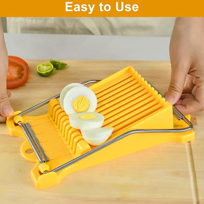 Egg Slicer for Hard Boiled Eggs, Food Slicer with 14 Stainless Steel Wires, Heavy Duty Hard Boiled Egg Cutter, Spam Slicer for Soft Fruit Strawberry Luncheon Meat Home Use (1Pcs, Yellow)