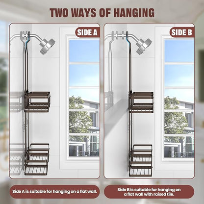 REINHARDT Adjustable Shower Caddy Hanging Rustproof Shower Caddy for Handheld Showerheads, Shower Organizer with Hooks Soap Holder, Anti-Swing Shower Rack Bathroom Accessories, Bronze